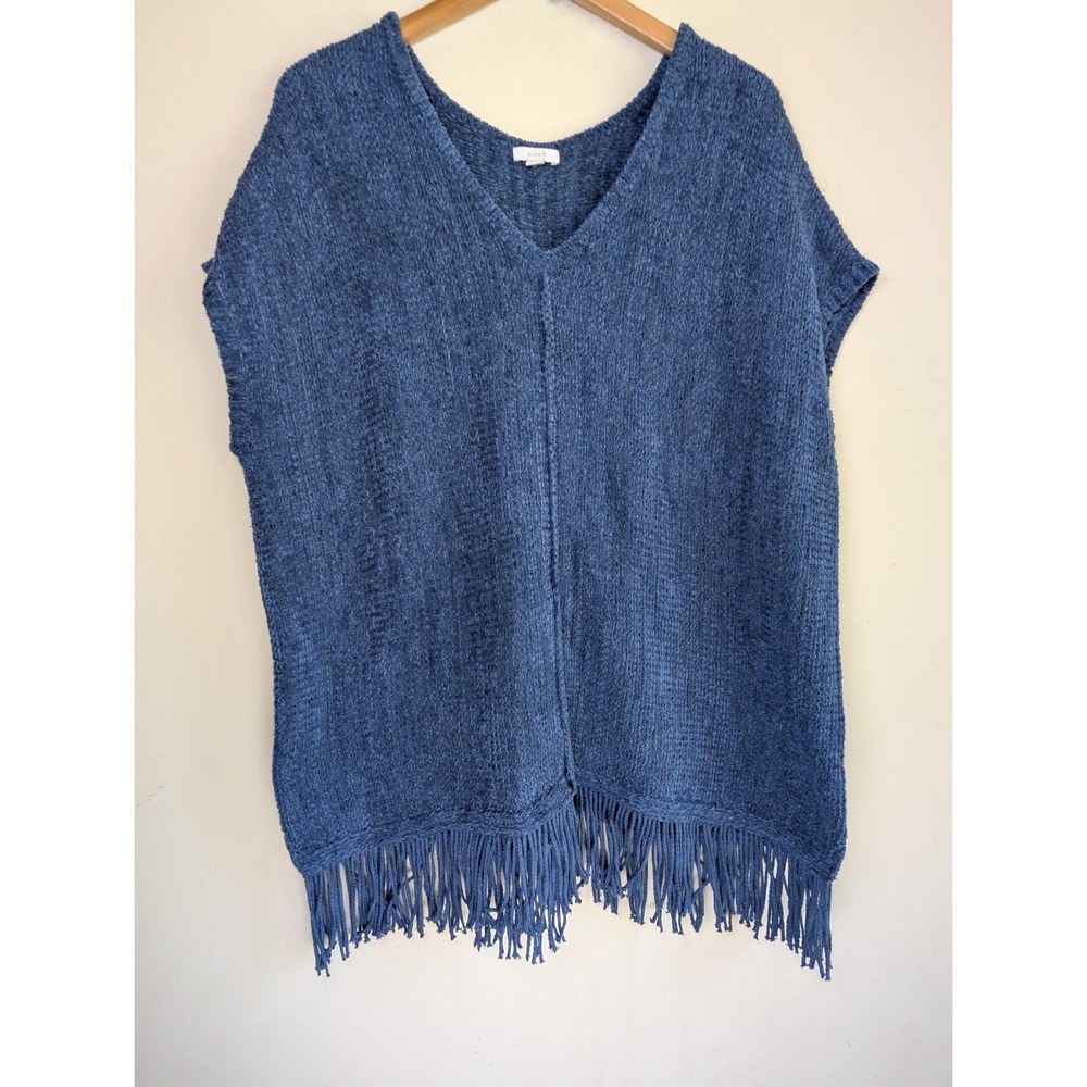 J JILL Pure Jill Lagenlook Tunic Top Womens Large Blue Cotton Blend Knit Vest